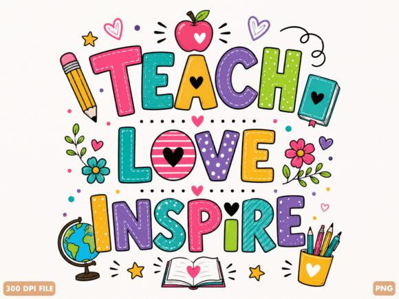 Bring Joy to Your Designs with Teach Love Inspire Colorful Teacher PNG