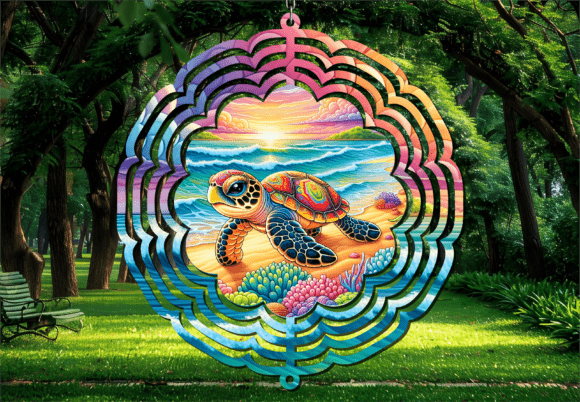 Capturing Motion: The Beach Sunset Sea Turtle Wind Spinner Design