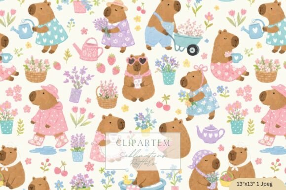 Capybara Pattern Garden Cottagecore: A Whimsical Surface Design for Modern Makers