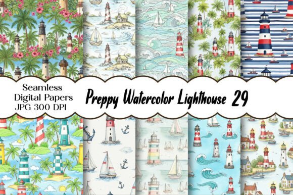 Coastal Elegance: The Preppy Watercolor Lighthouse Pattern