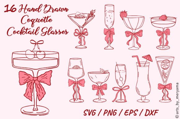 Hand Drawn Coquette Cocktails with Bows: A Designer's Guide to This Elegant Asset