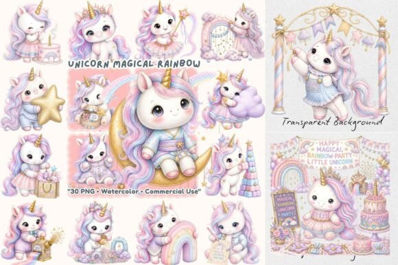 Magical Rainbow Unicorn Watercolor PNG: Whimsy for Modern Design