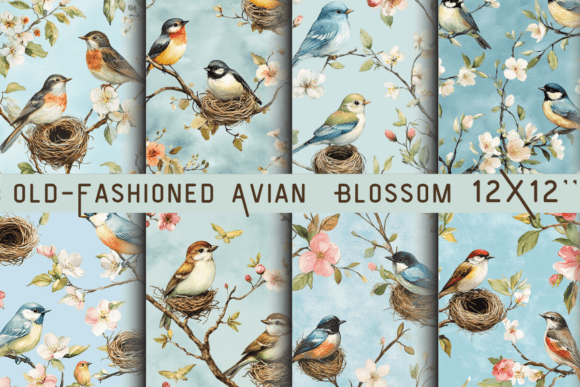 Old-Fashioned Avian Blossom Printable: Vintage Elegance for Designers