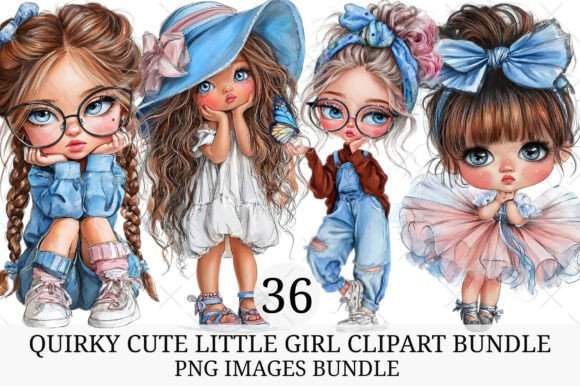 Quirky Cute Little Girl Clipart Bundle: A Designer's Joyful Toolkit