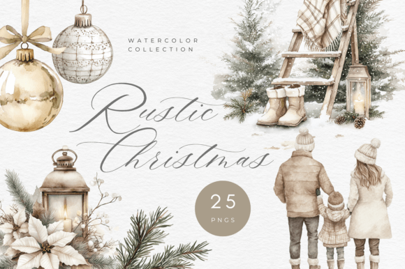 Rustic Boho Christmas Clipart for Cozy Holiday Projects