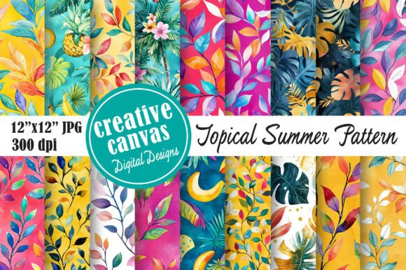 Summer Leaves & Fruit Digital Paper: Vibrant Patterns for Your Projects