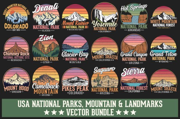 USA Mountain & Nature Travel Bundle: Authentic Outdoor Design Assets