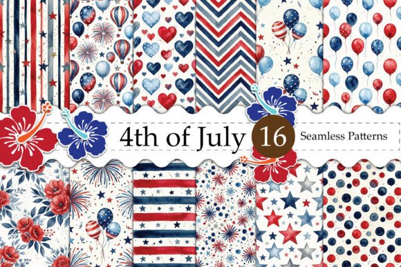 Watercolor 4th of July Seamless Patterns for Festive Projects