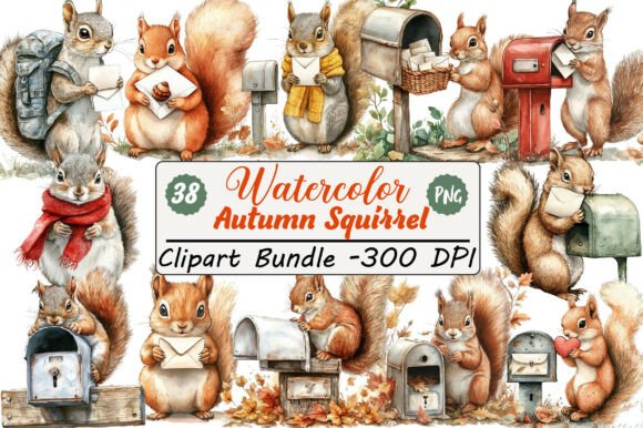 Watercolor Autumn Squirrel with Mailbox: A Seasonal Design Asset