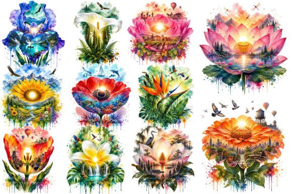 Watercolor Double Exposure Floral Landscape: Your Creative Toolkit