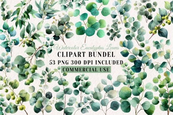 Watercolor Eucalyptus Leaves Clipart: Your Go-To Botanical Asset