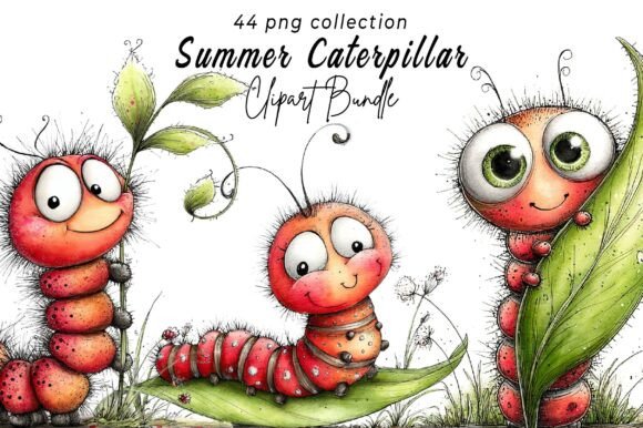 Whimsical Summer Caterpillar Clipart: 44 Designs for Creative Projects