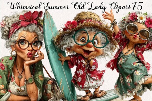 Whimsical Summer Old Lady Clipart: A Quirky Asset for Modern Design